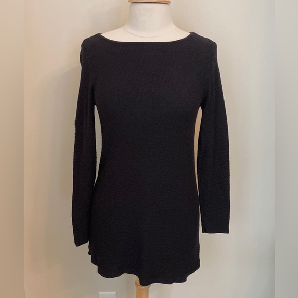 J. Jill Tops - J. Jill Black Waffle Knit Boat Neck Long Sleeve Pullover Tunic Top Size Small